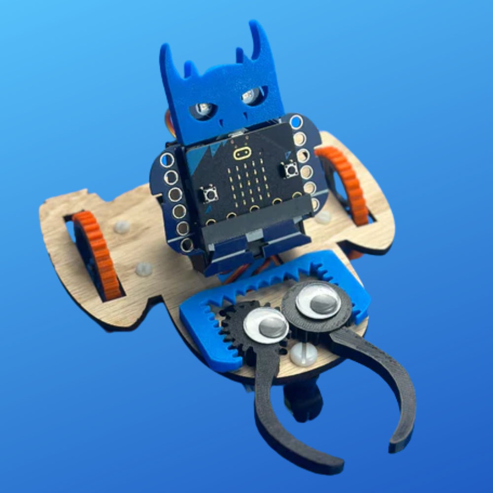 Very Useful Monsters Robotic Workshop Kit featuring the GrabbE robot model with wheels and grabbing pinchers.